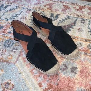 FABIOLAS Black Leather Slip On Espadrille Flats Sandals Size 9.5 Anthropologie